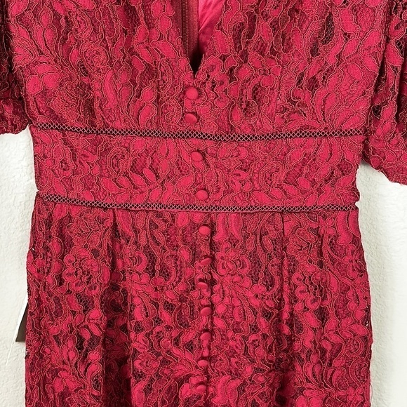 NWT Bardot Kira Red Button Front Lace Mini Dress Puff Sleeve V Neck Sz 2 - Picture 10 of 13